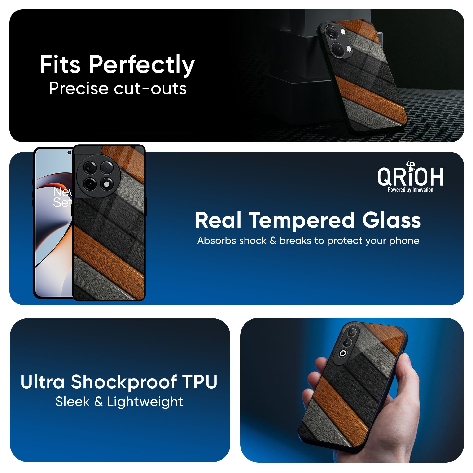 Tri Color Wood Glass Case for OnePlus 13s 5G