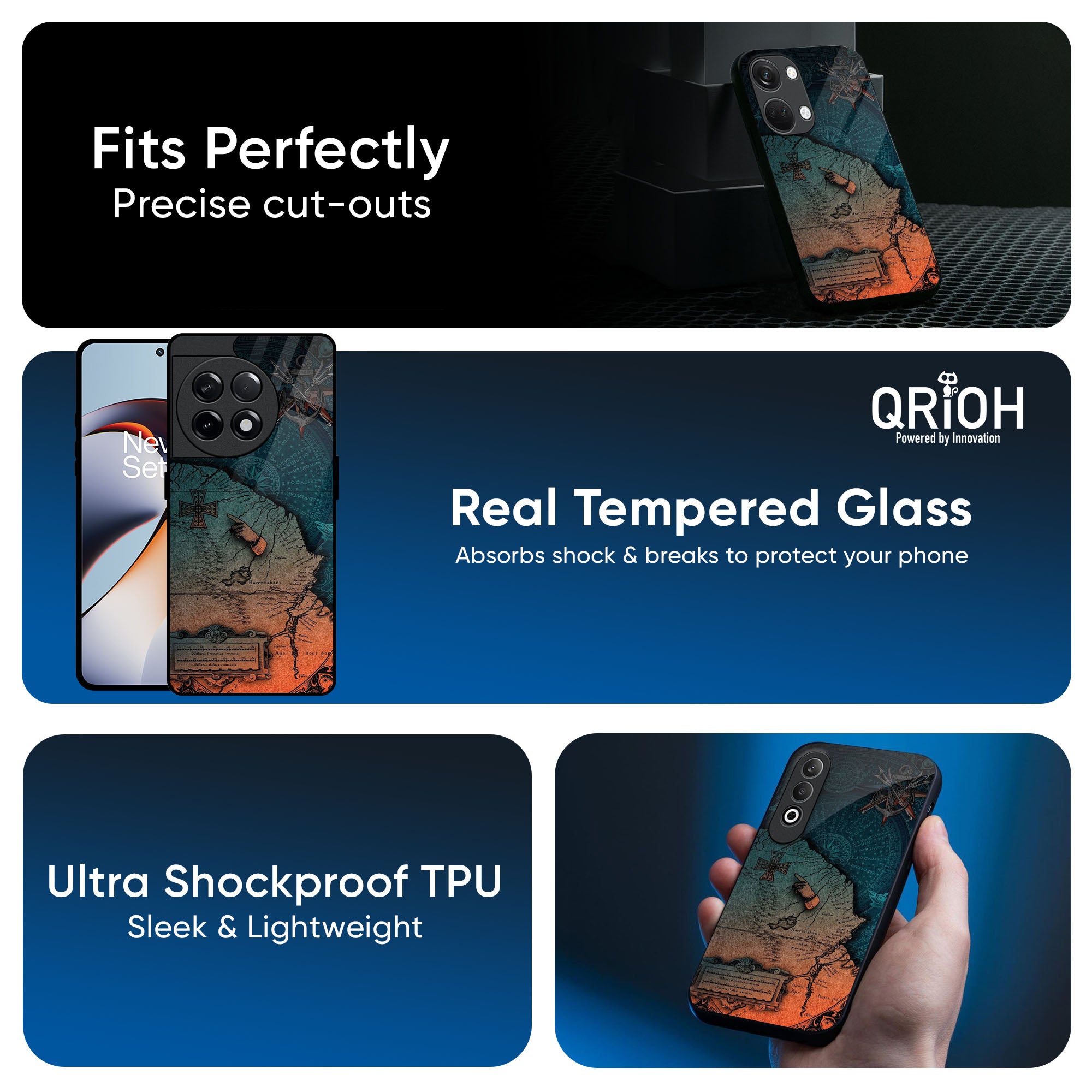 Geographical Map Glass Case for OnePlus 13R 5G