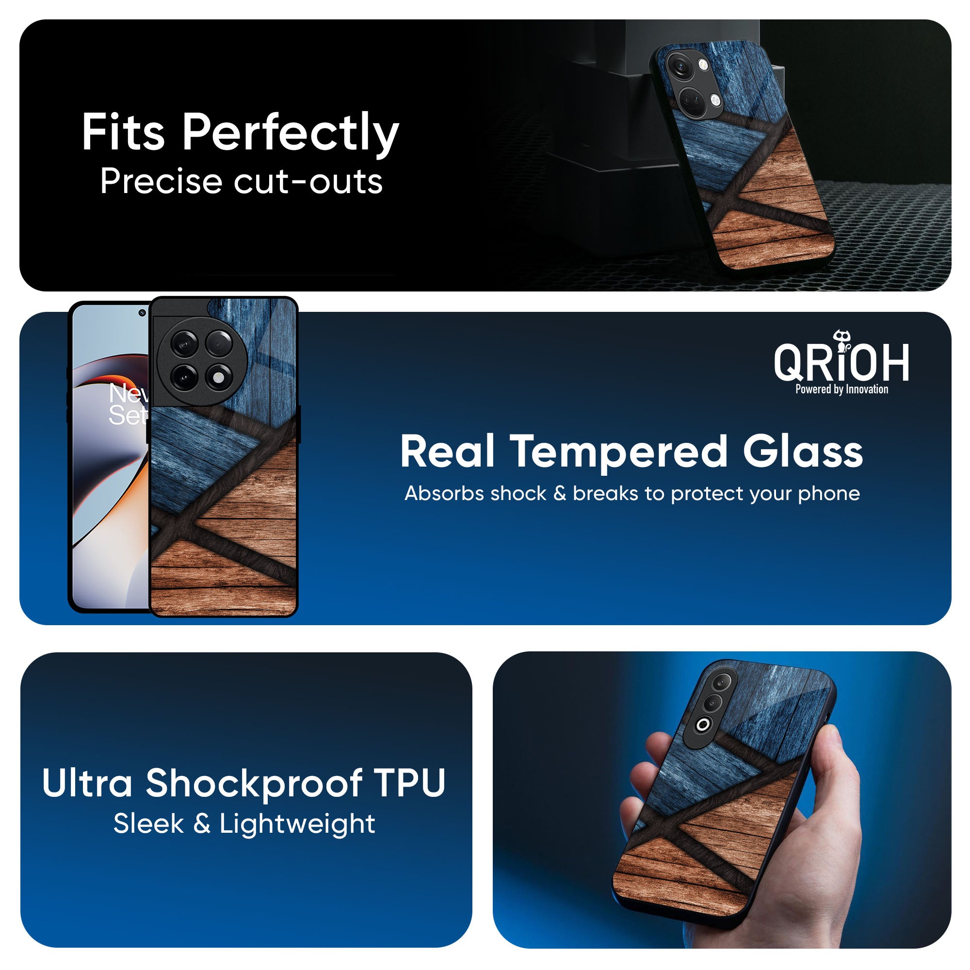Wooden Tiles Glass Case for OnePlus 13R 5G