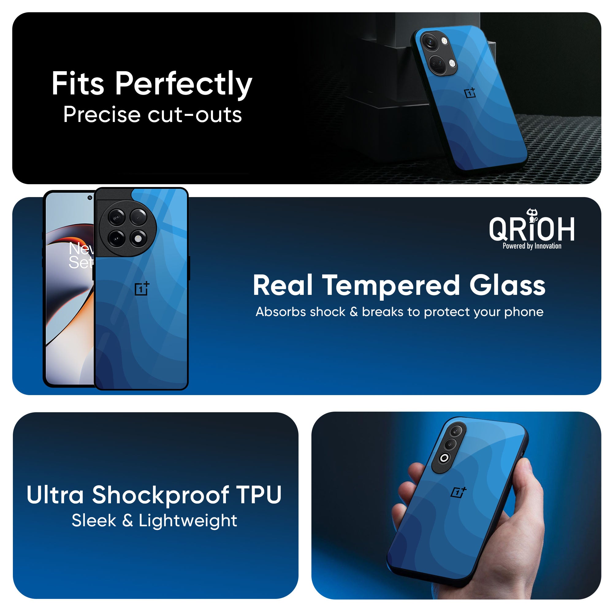 Blue Wave Abstract Glass Case for OnePlus 13R 5G