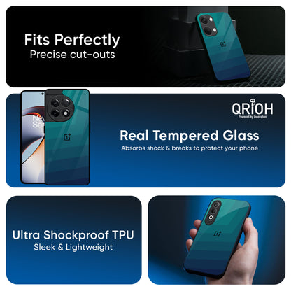 Green Triangle Pattern Glass Case for OnePlus 13R 5G