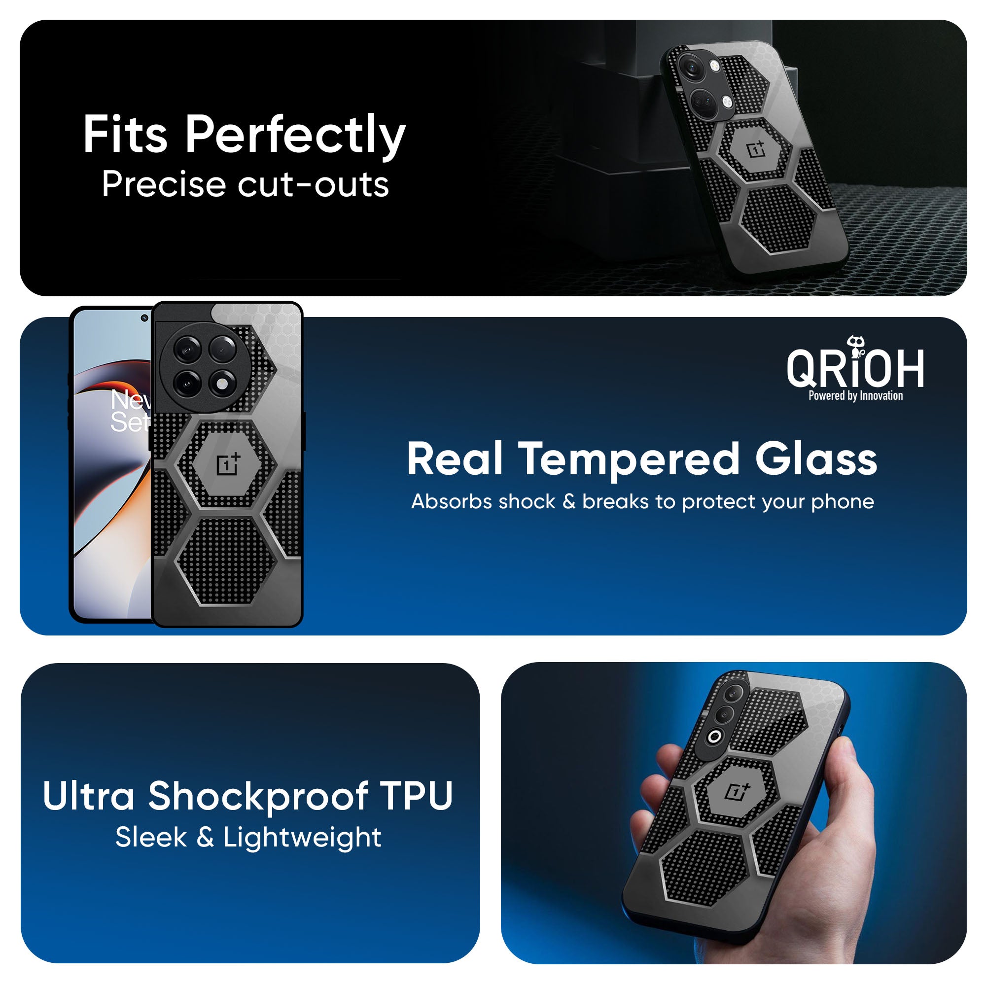 Hexagon Style Glass Case For OnePlus 13R 5G