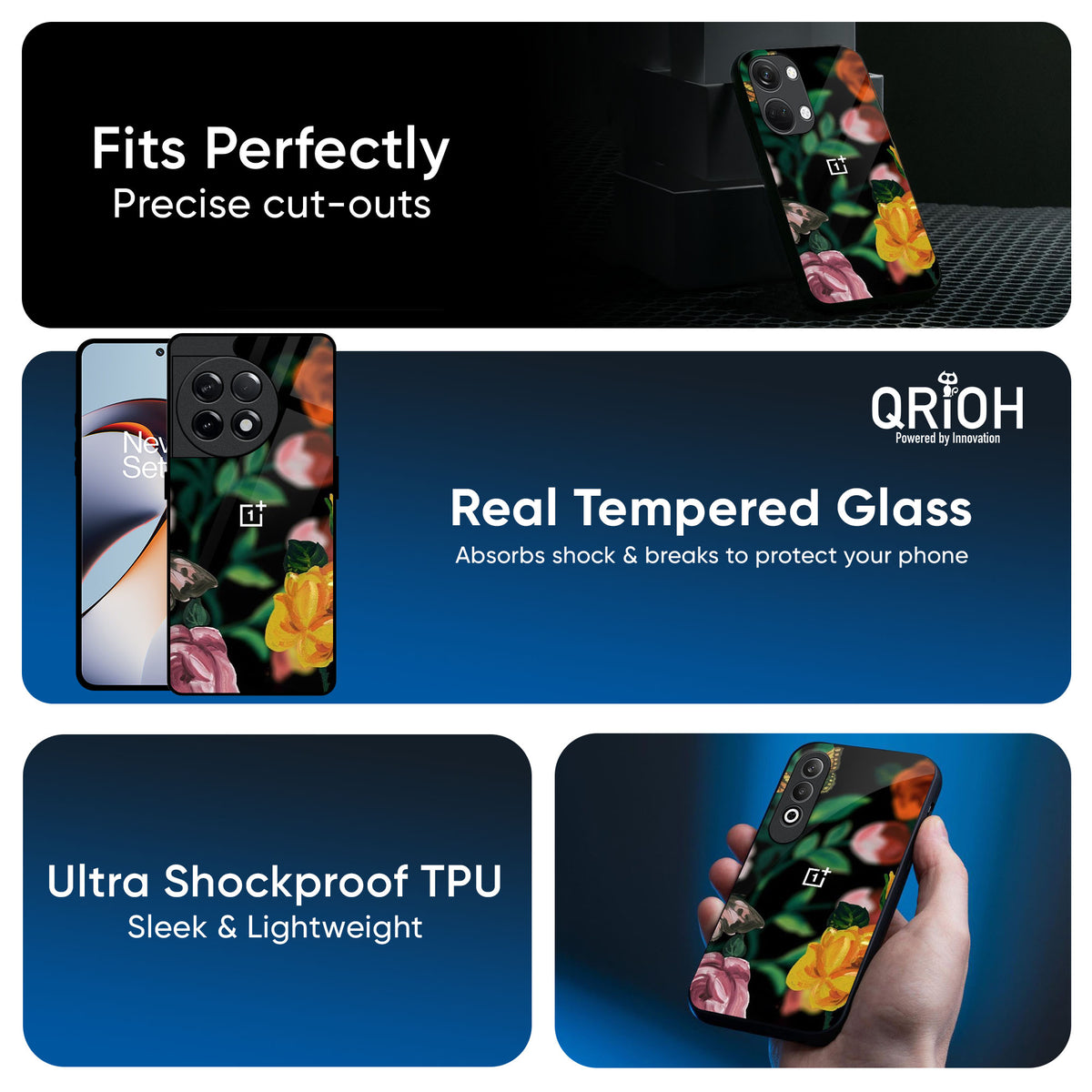 Flowers & Butterfly Glass Case for OnePlus 15R 5G