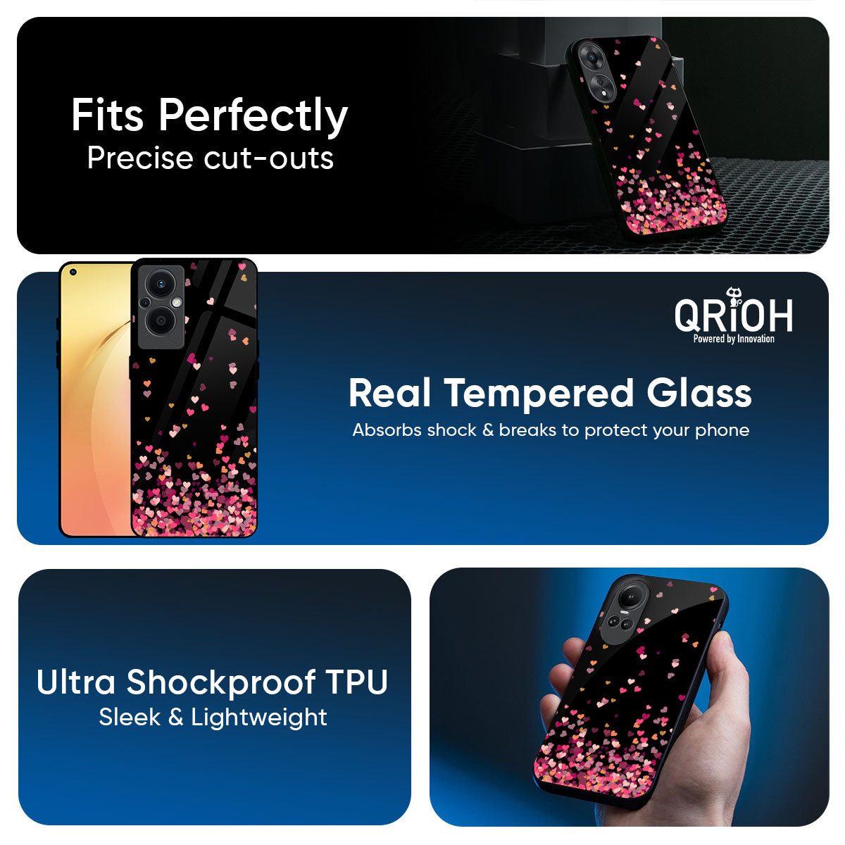 Heart Rain Fall Glass Case For Oppo Reno14 5G