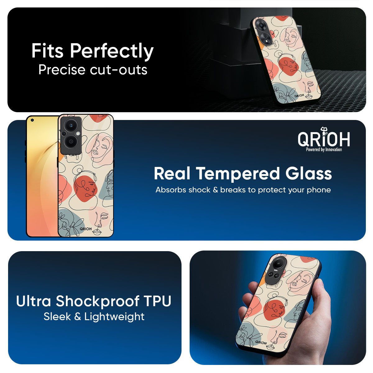 Abstract Faces Glass Case for Oppo Reno14 pro 5G