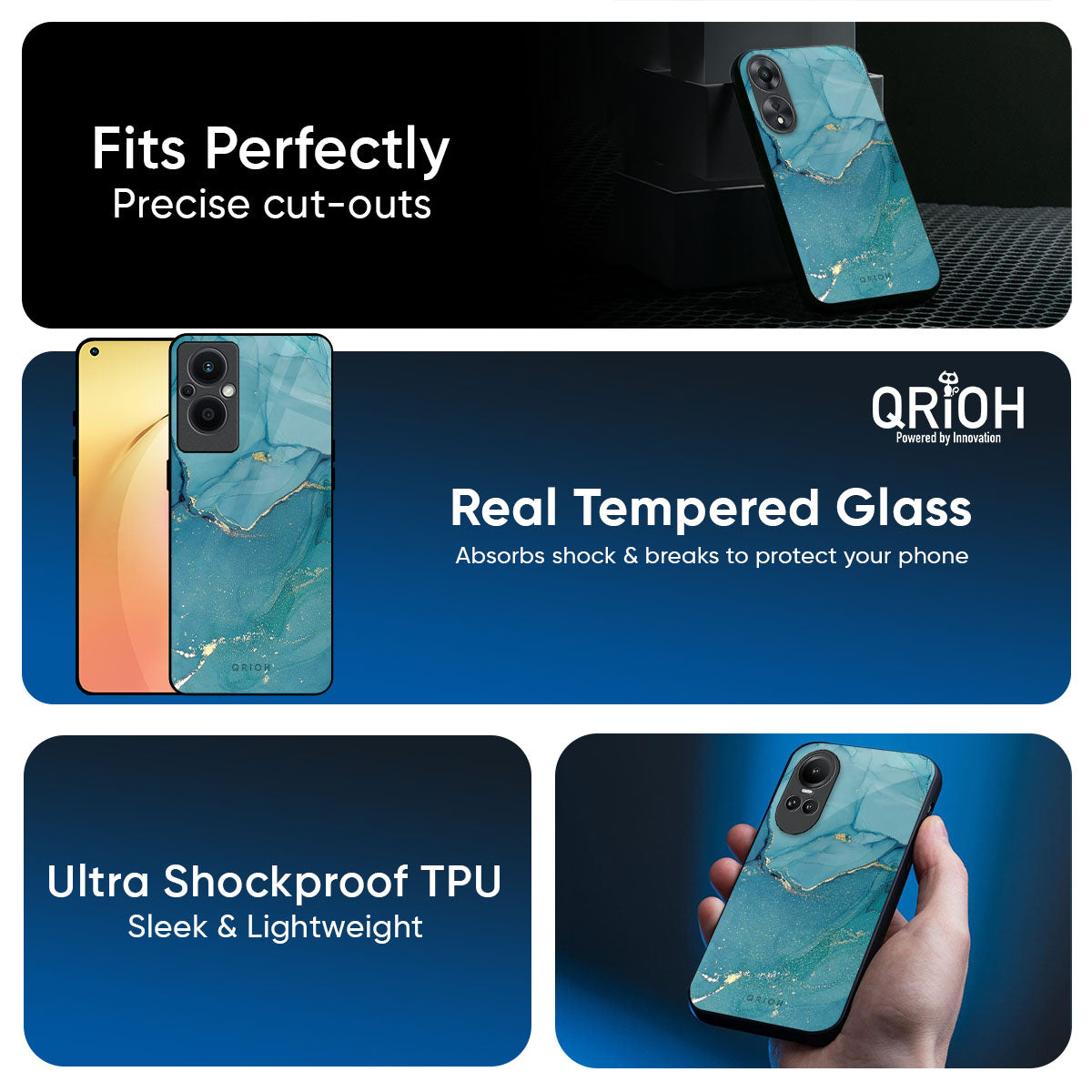 Blue Golden Glitter Glass Case for Oppo K13 Turbo Pro 5G