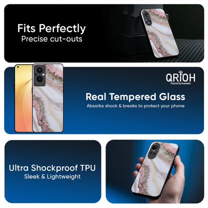 Pink & Gold Gllitter Marble Glass Case for Oppo Reno14 5G