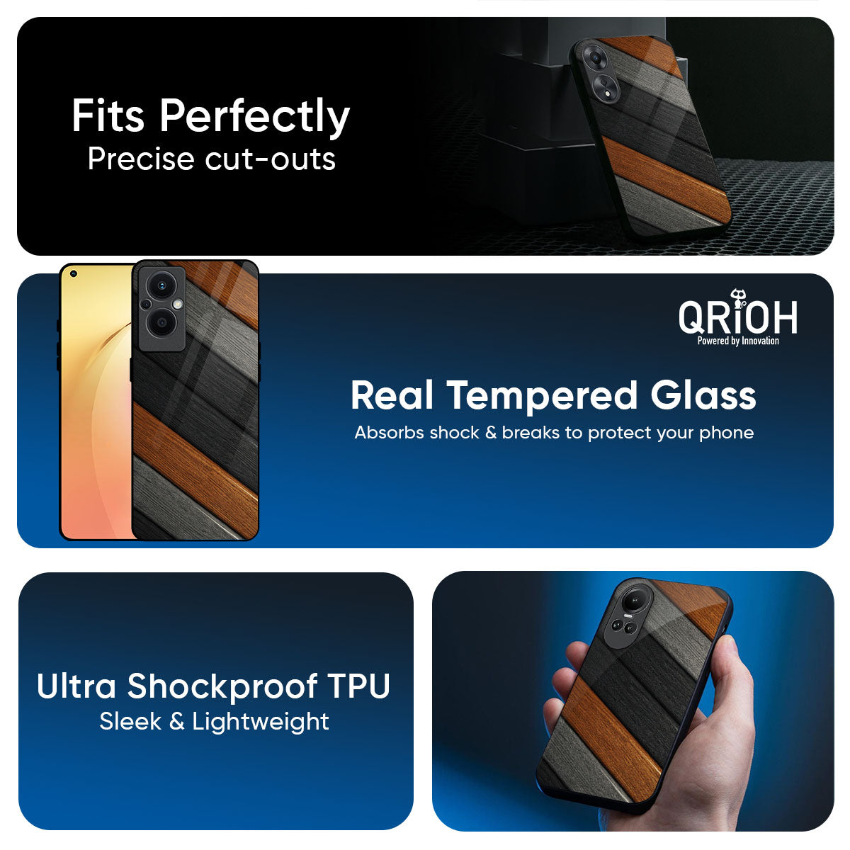 Tri Color Wood Glass Case for Oppo K13 Turbo Pro 5G
