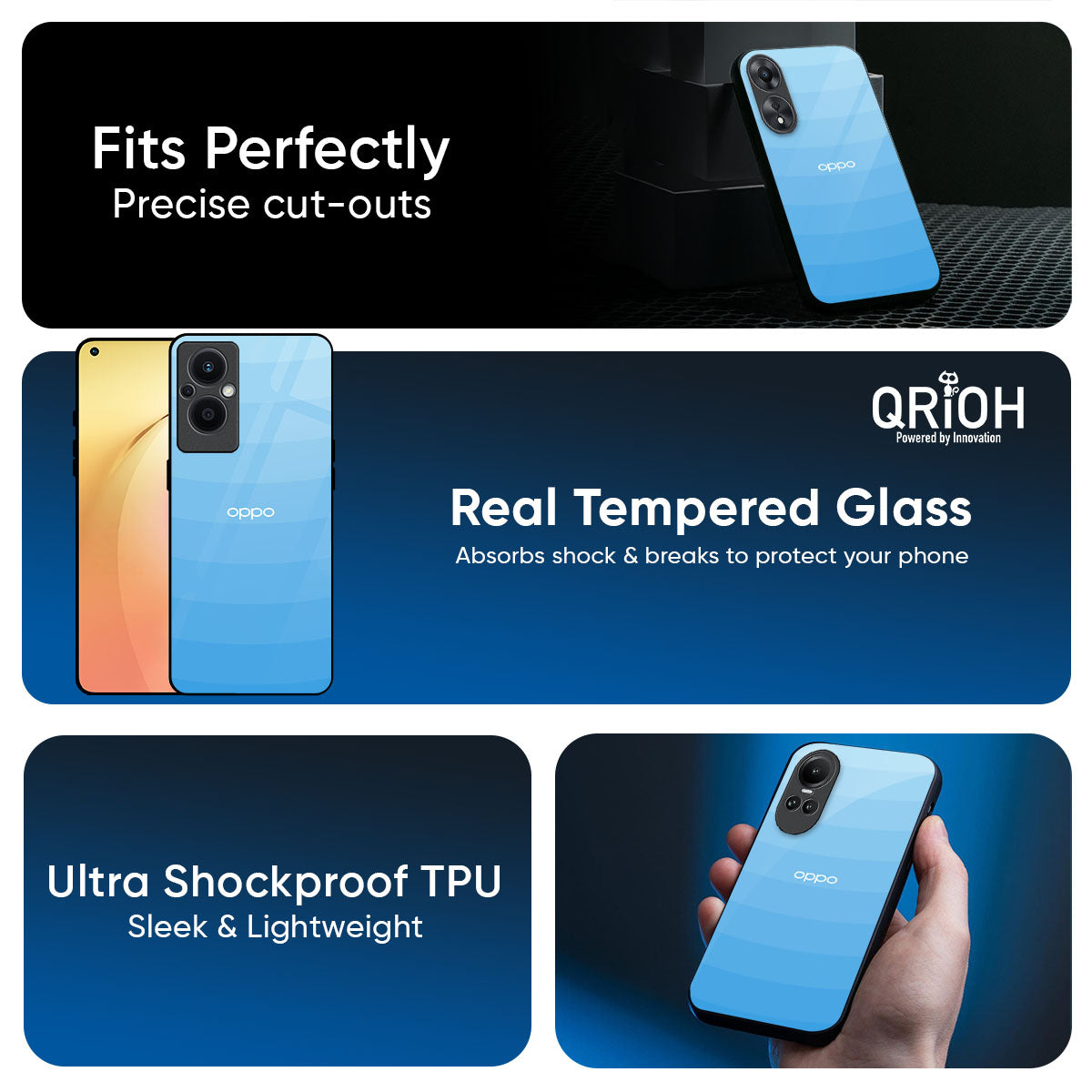 Wavy Blue Pattern Glass Case for Oppo Reno14 5G