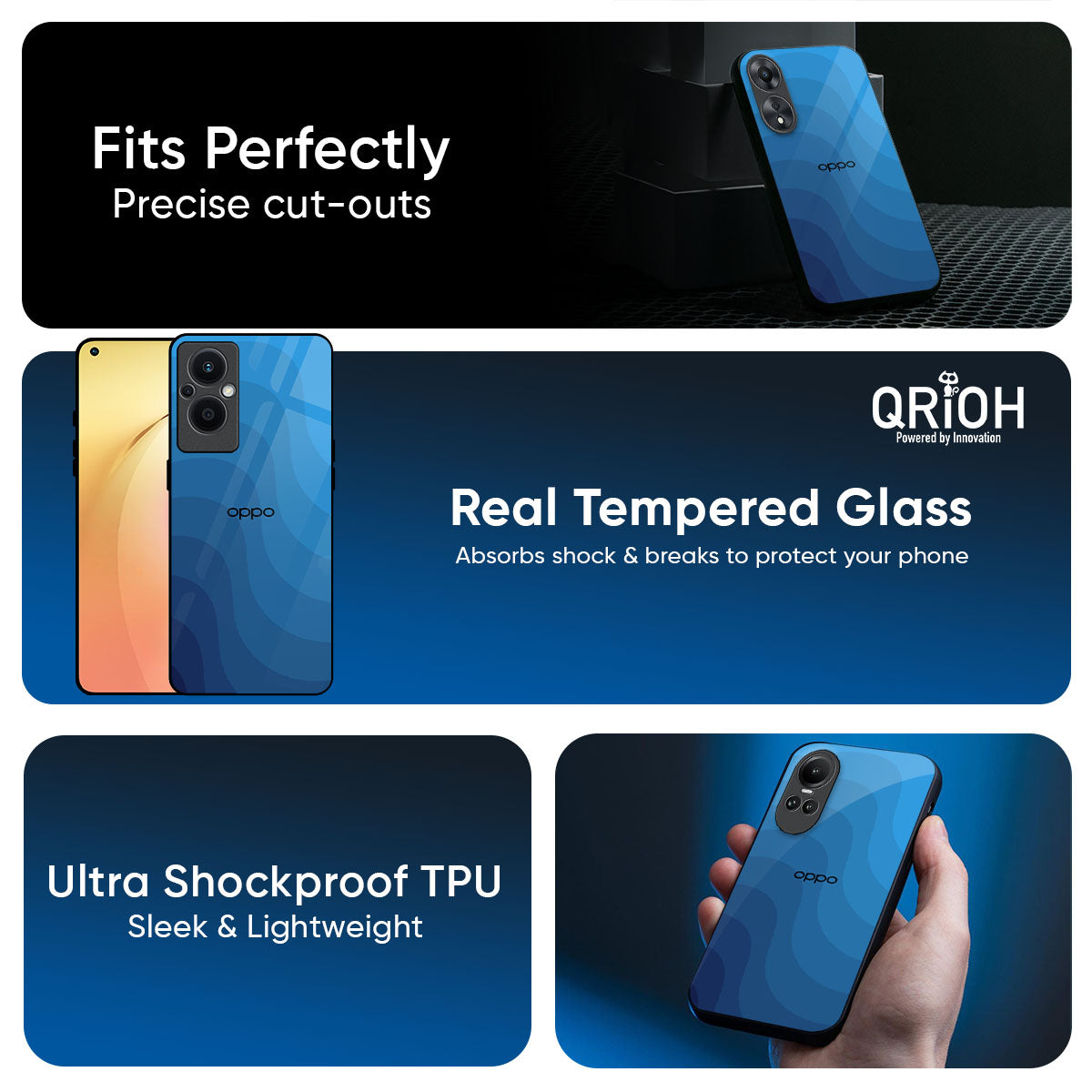 Blue Wave Abstract Glass Case for Oppo Reno14 5G