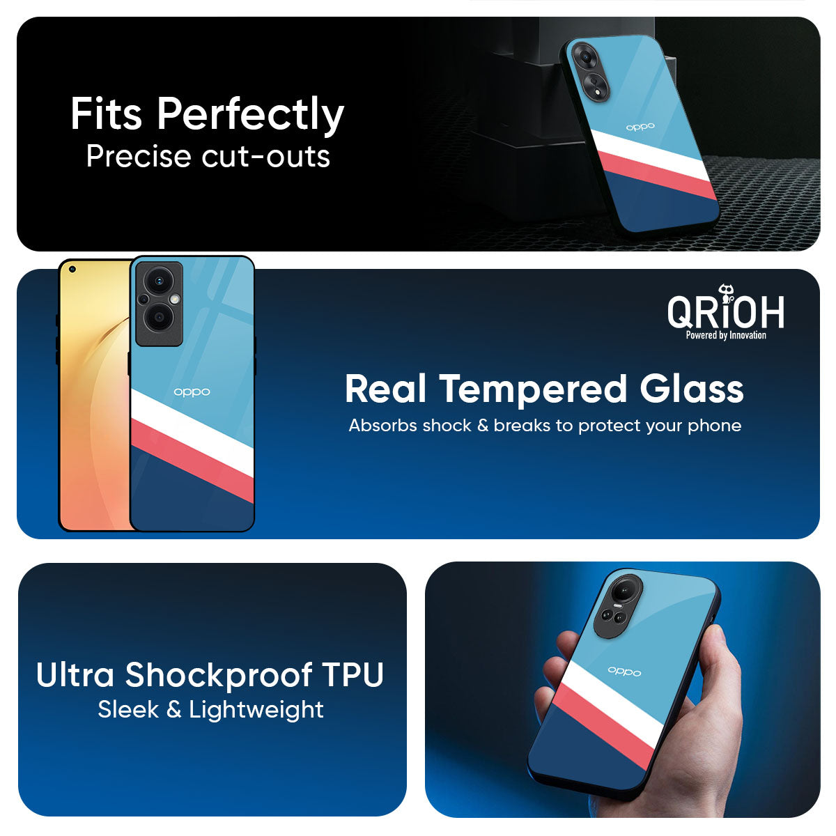 Pink & White Stripes Glass Case For Oppo Reno14 5G
