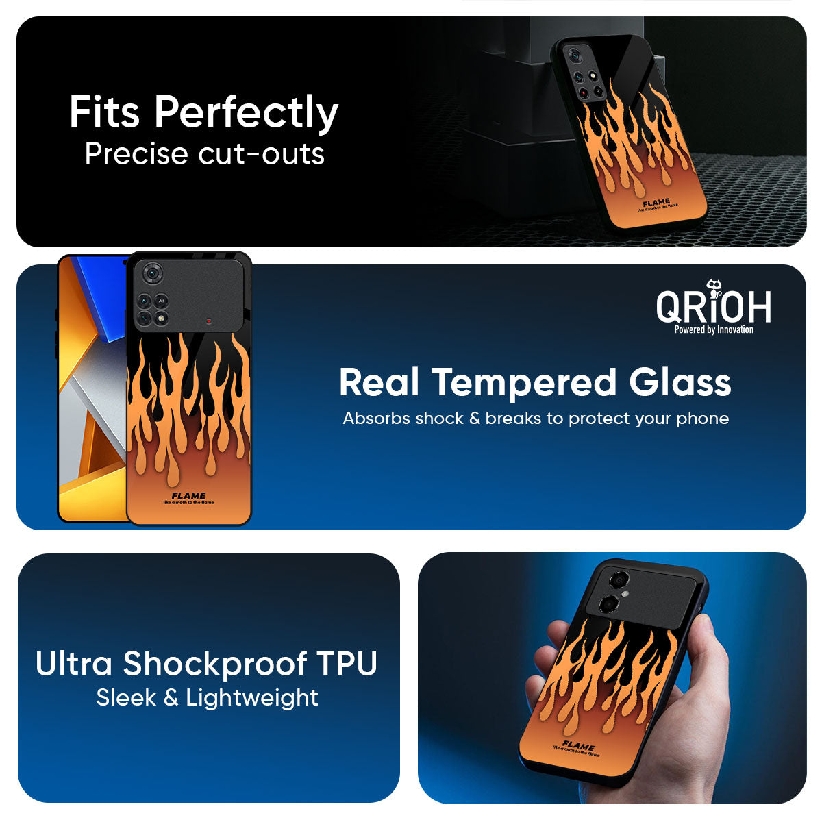 Fire Flame Glass Case for Poco X7 5G