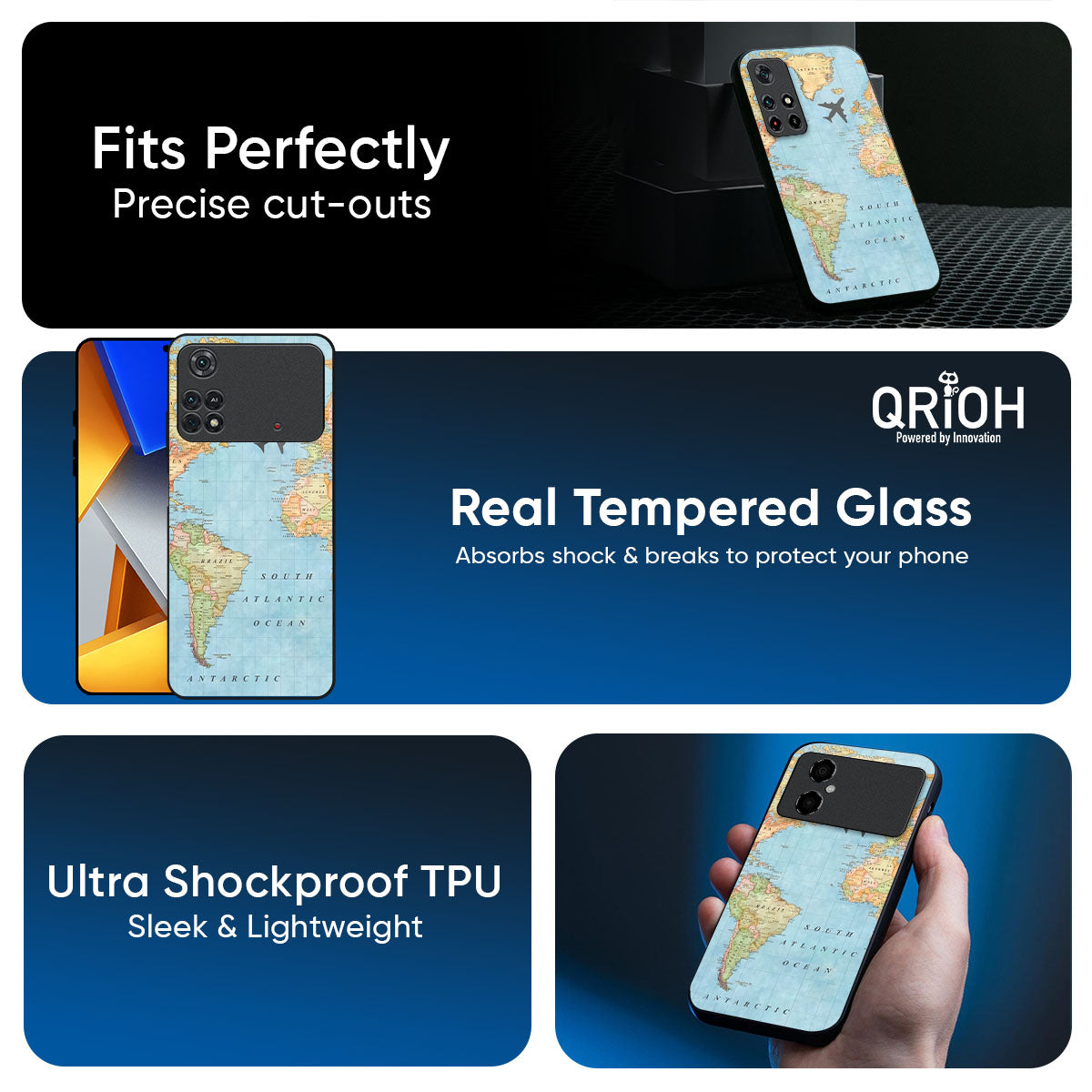Travel Map Glass Case for Poco X8 Pro 5G