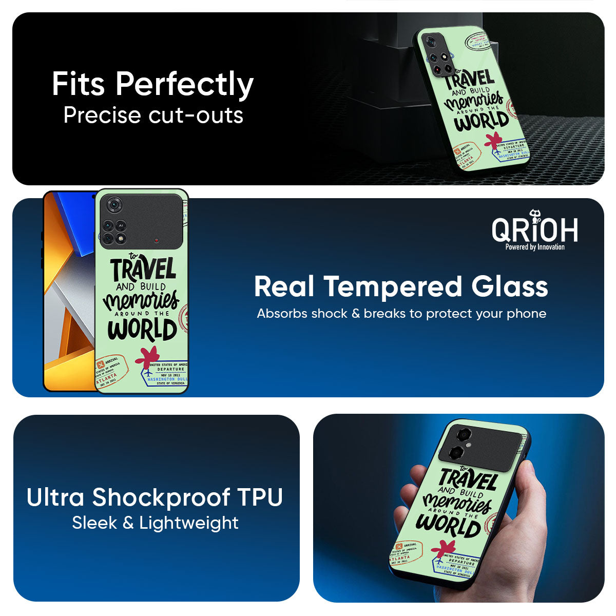 Travel Stamps Glass Case for Poco X7 5G