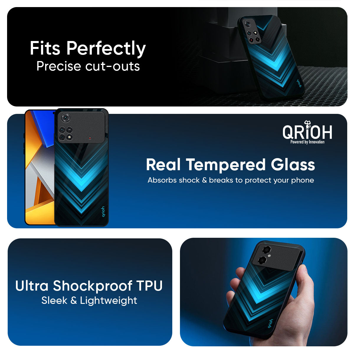 Vertical Blue Arrow Glass Case For Poco X7 5G