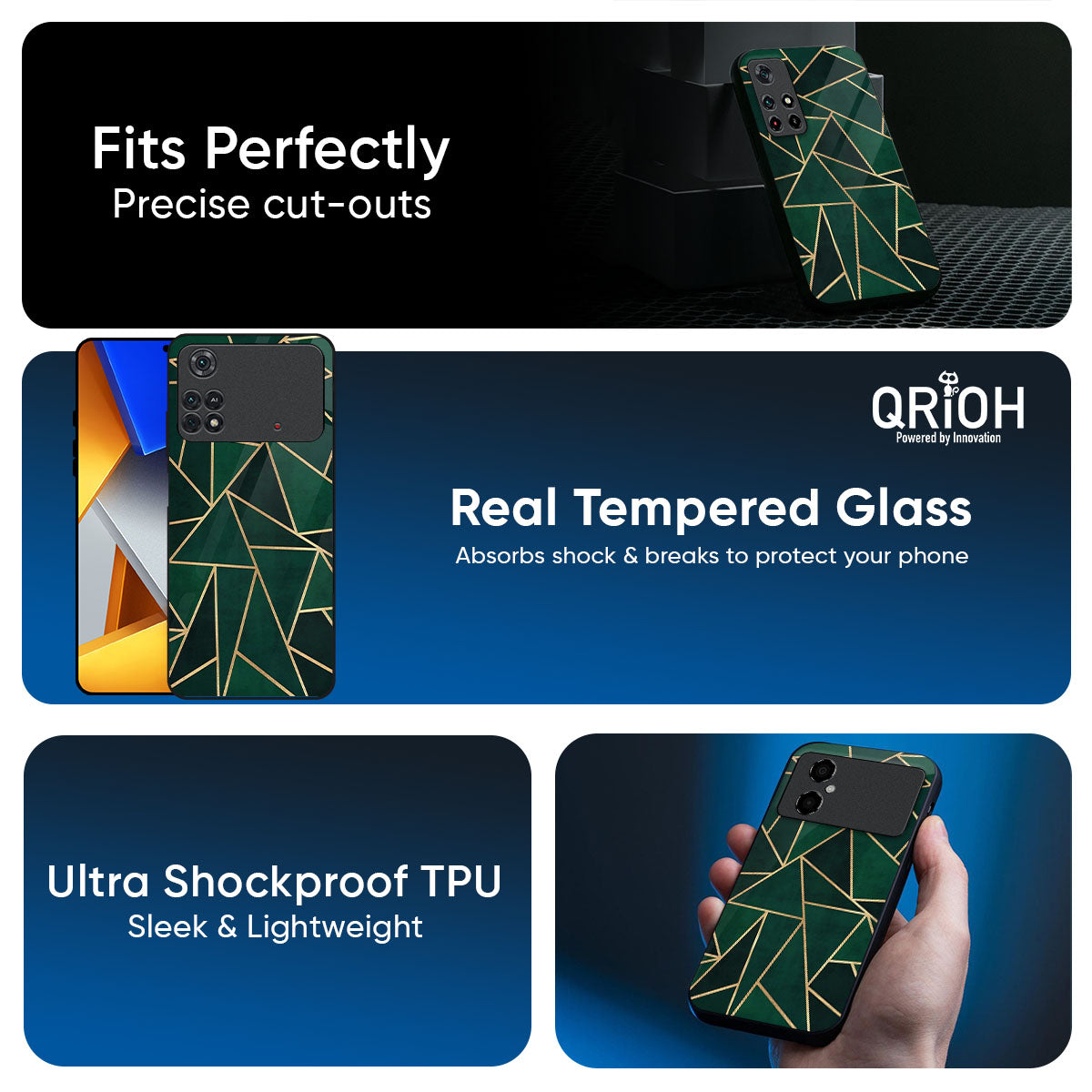 Abstract Green Glass Case For Poco M7 Pro 5G