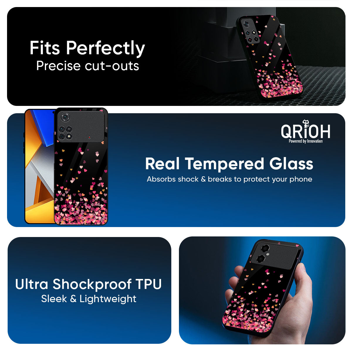 Heart Rain Fall Glass Case For Poco X7 5G
