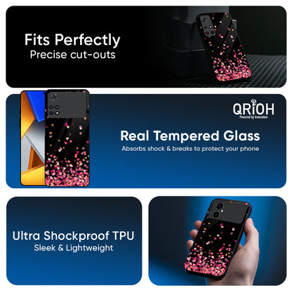 Heart Rain Fall Glass Case For Poco X7 5G