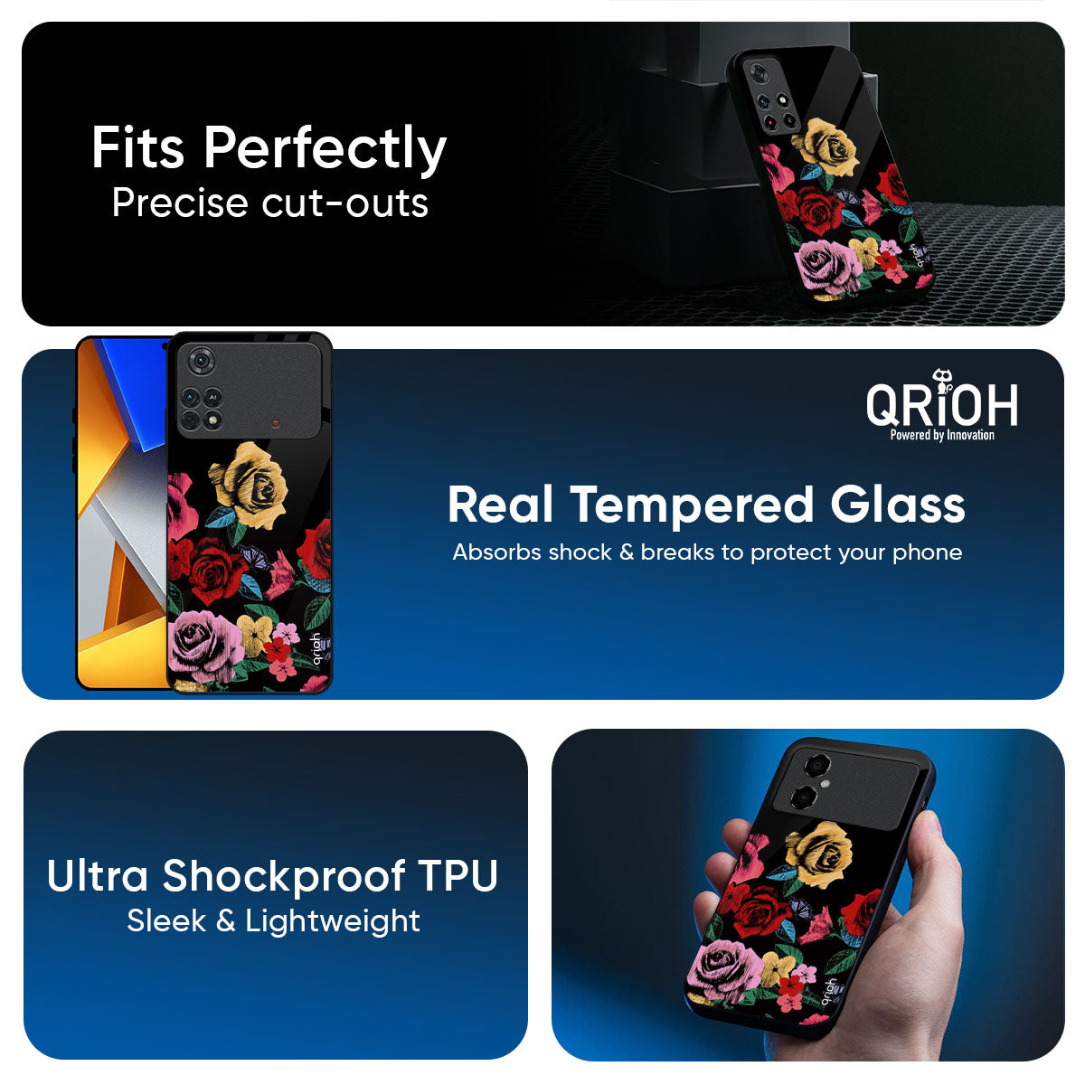 Floral Decorative Glass Case For Poco X7 5G