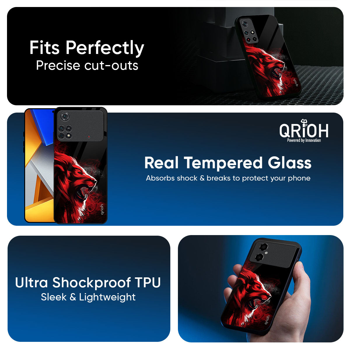Red Angry Lion Glass Case for Poco X7 5G