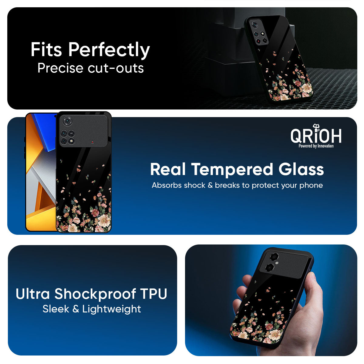 Floating Floral Print Glass Case for Poco X7 5G