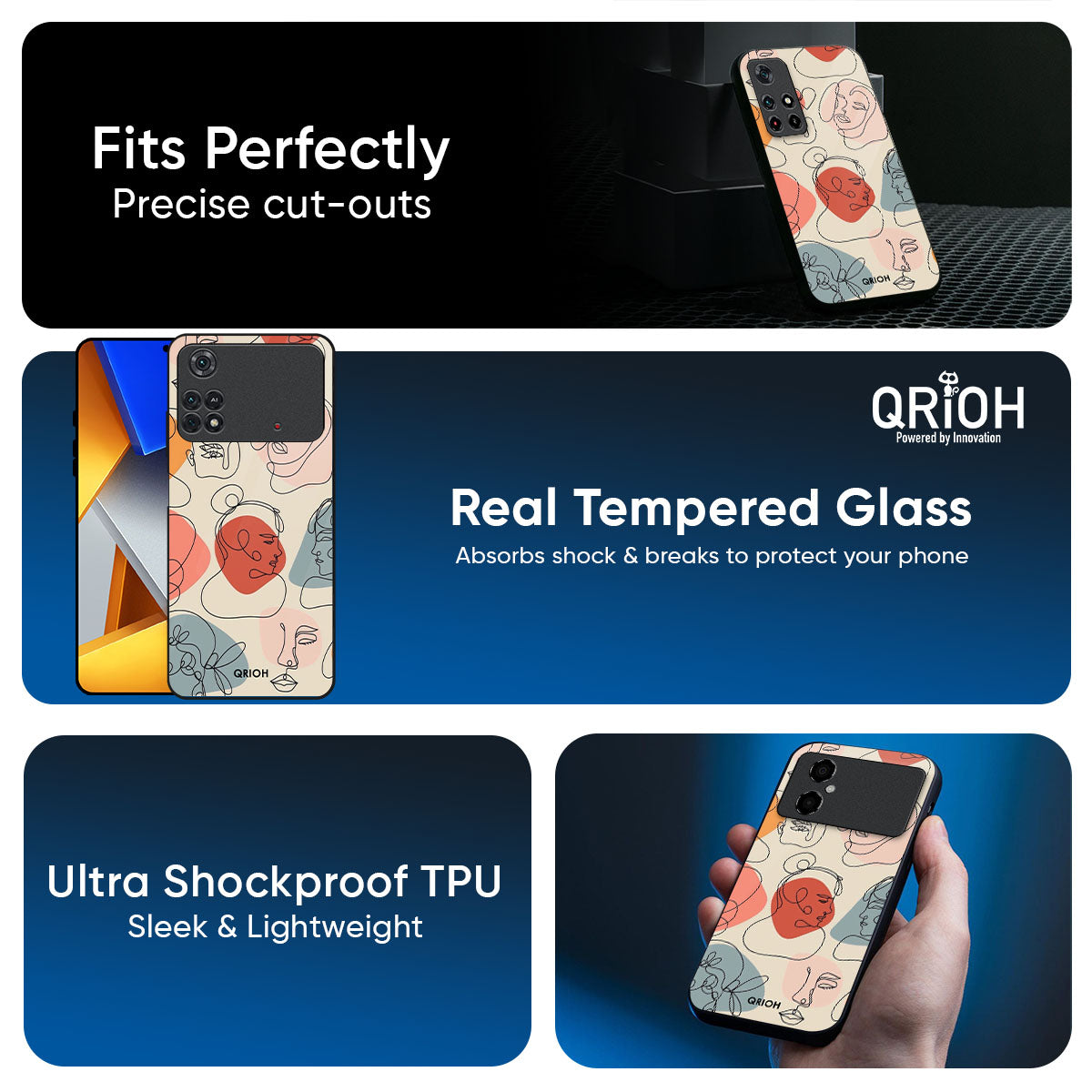 Abstract Faces Glass Case for Poco X7 5G