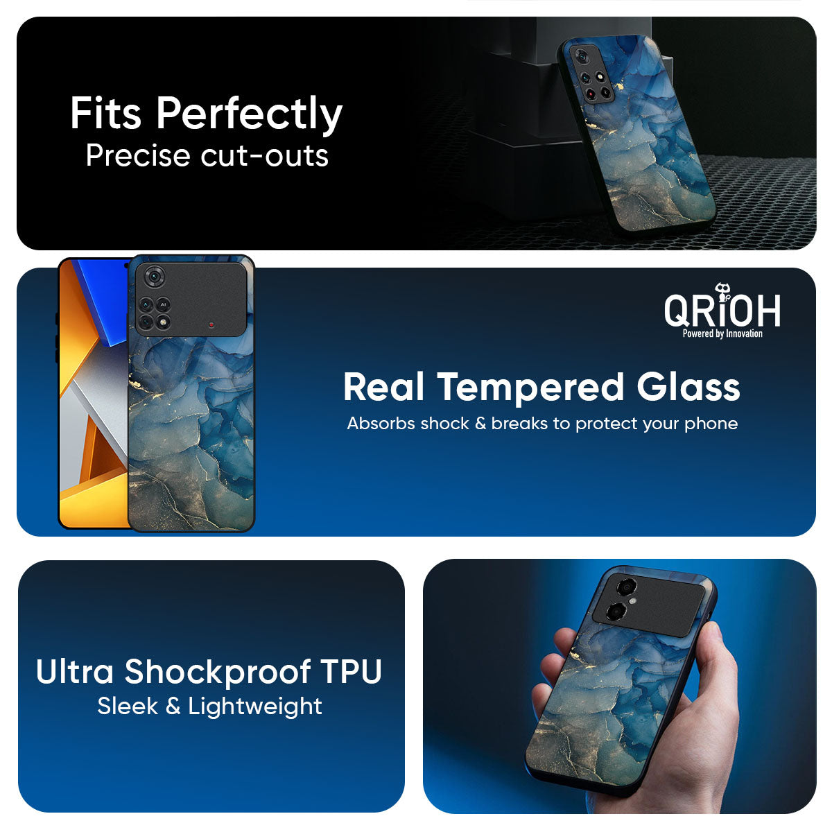 Blue Cool Marble Glass Case for Poco X8 Pro max 5G