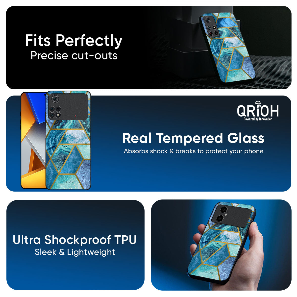 Turquoise Geometrical Marble Glass Case for Poco X7 5G