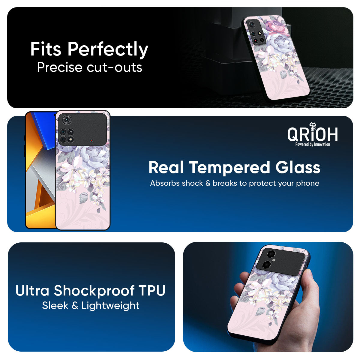 Elegant Floral Glass Case for Poco X7 5G
