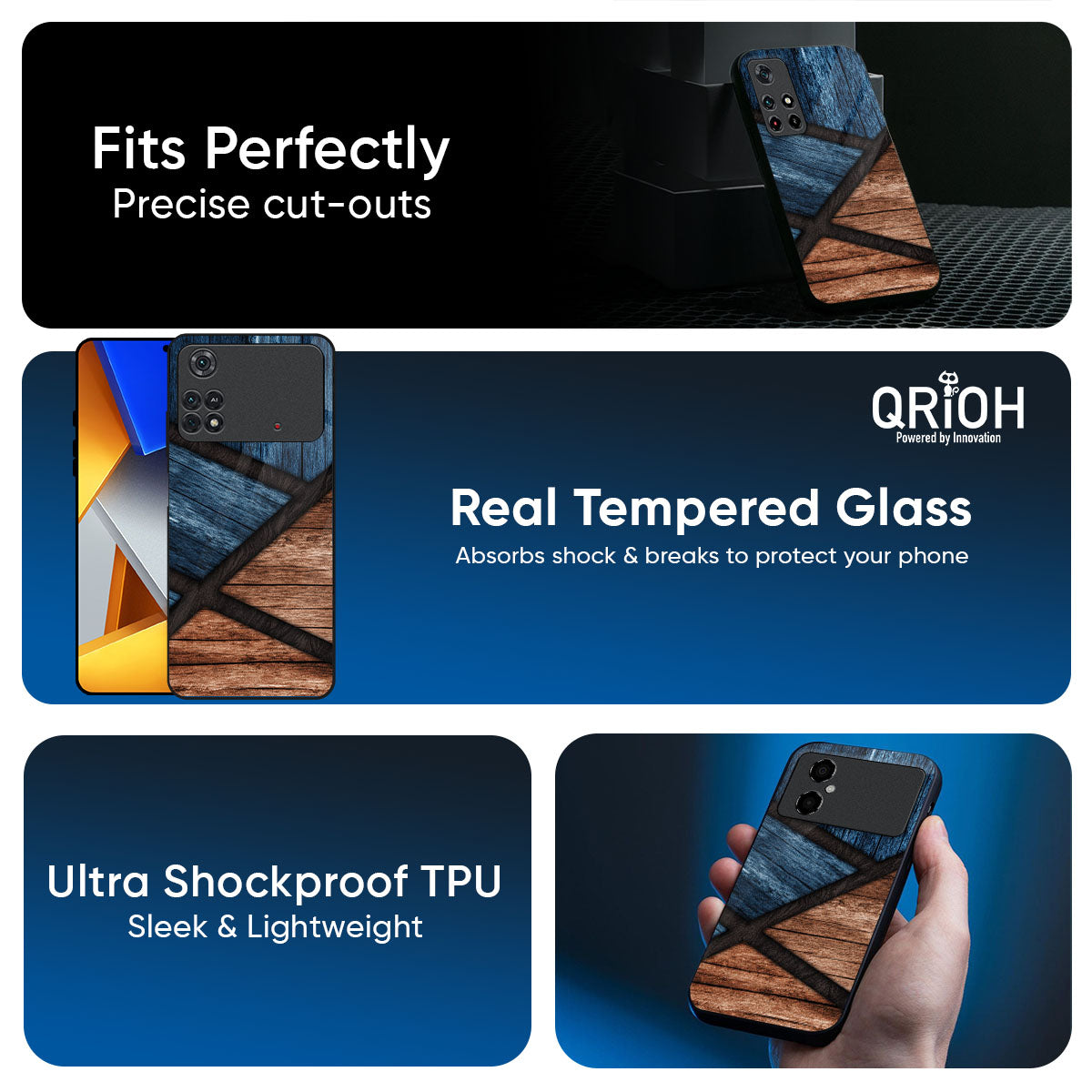 Wooden Tiles Glass Case for Poco M8 5G