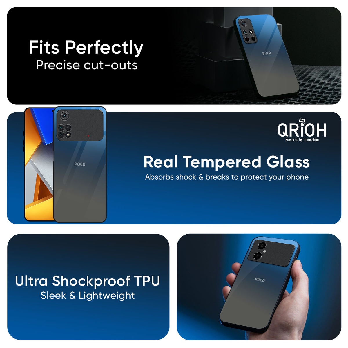 Blue Grey Ombre Glass Case for Poco X7 5G