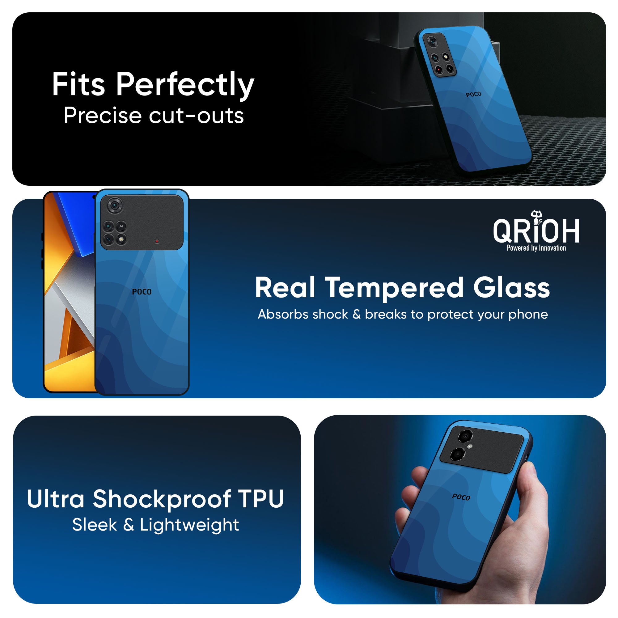 Blue Wave Abstract Glass Case for Poco X7 5G