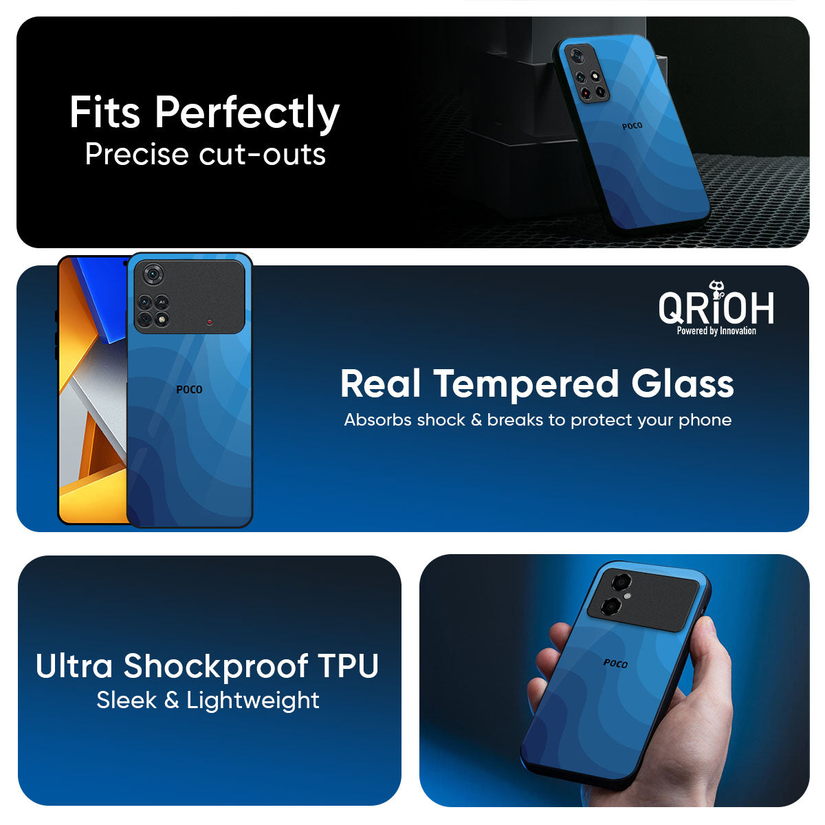 Blue Wave Abstract Glass Case for Poco F6 5G