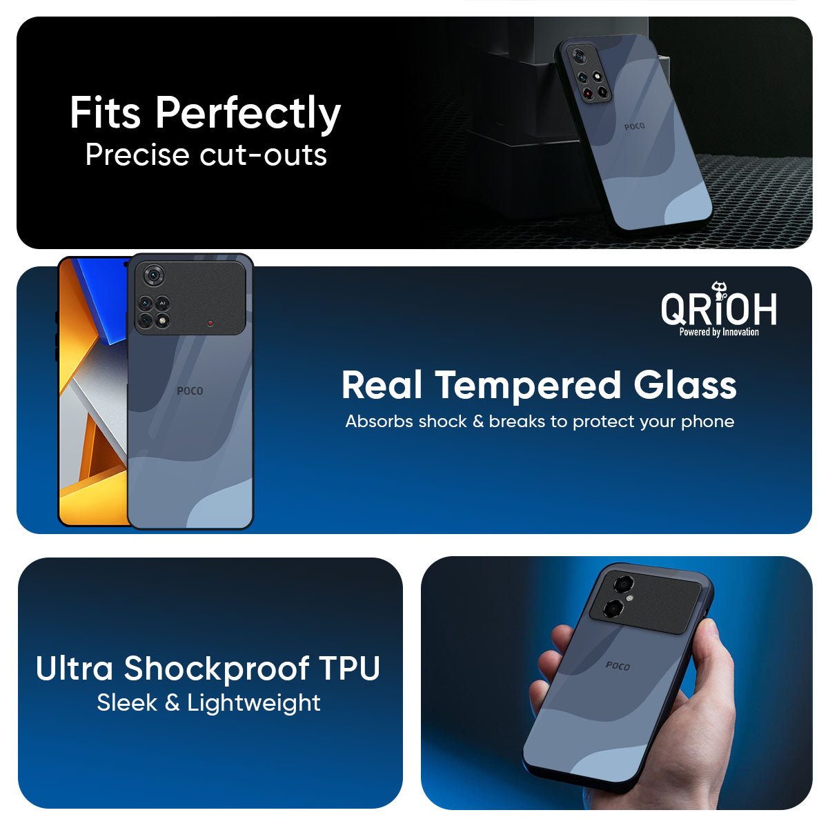Navy Blue Ombre Glass Case for Poco F7 5G