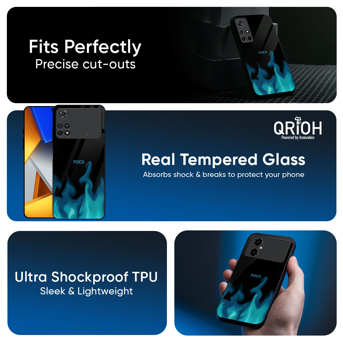 Teal Flames Glass Case for Poco X7 5G