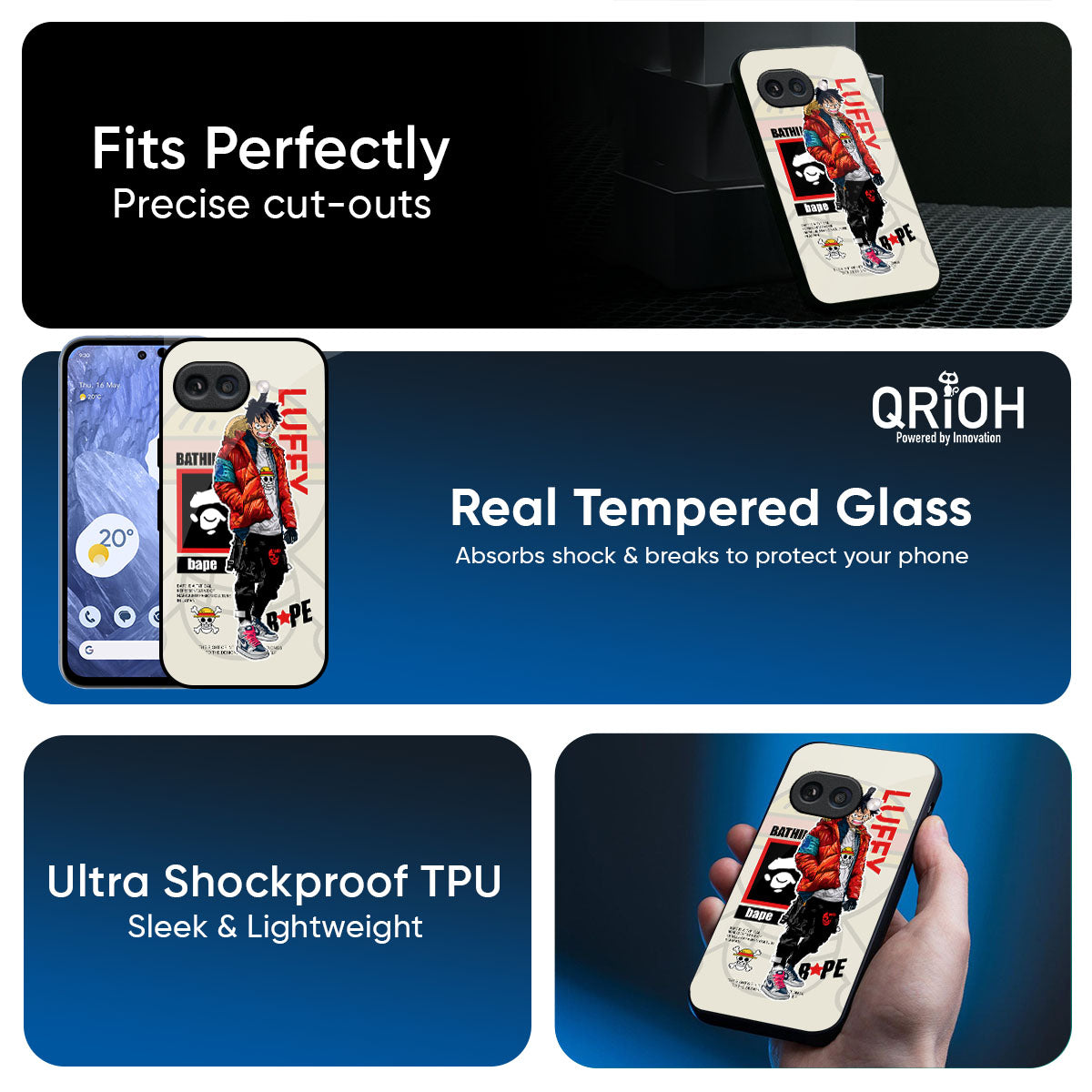 Bape Luffy Glass Case for Google Pixel 9A