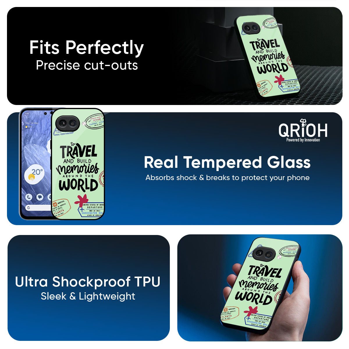 Travel Stamps Glass Case for Google Pixel 9A