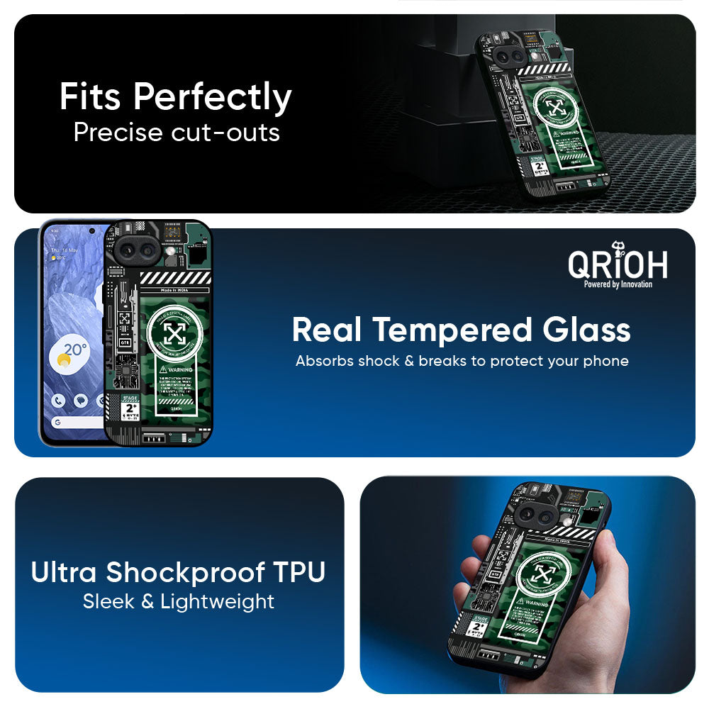 Green Camo Circuit Glass Case for Google Pixel 10A 5G