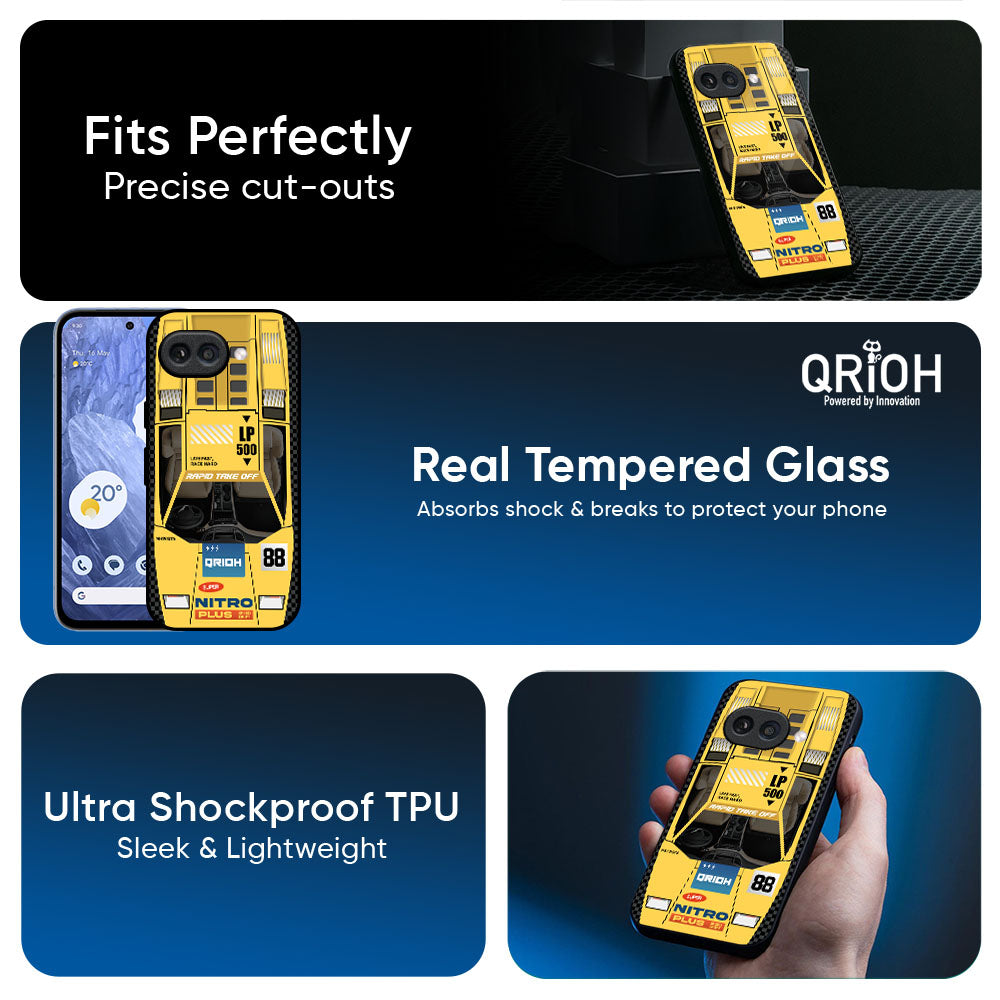 Yellow Racing Car Glass Case for Google Pixel 10A 5G