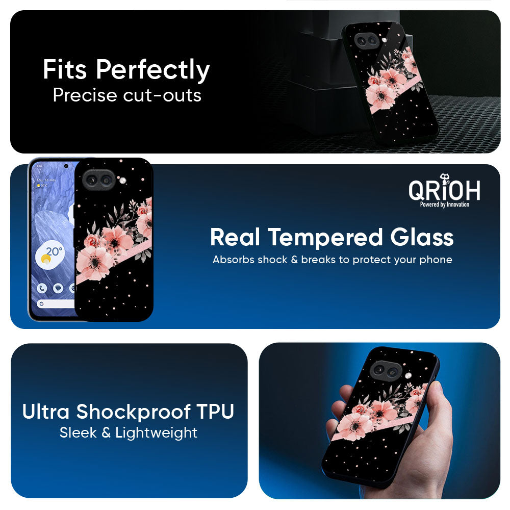 Floral Black Band Glass Case For Google Pixel 10A 5G