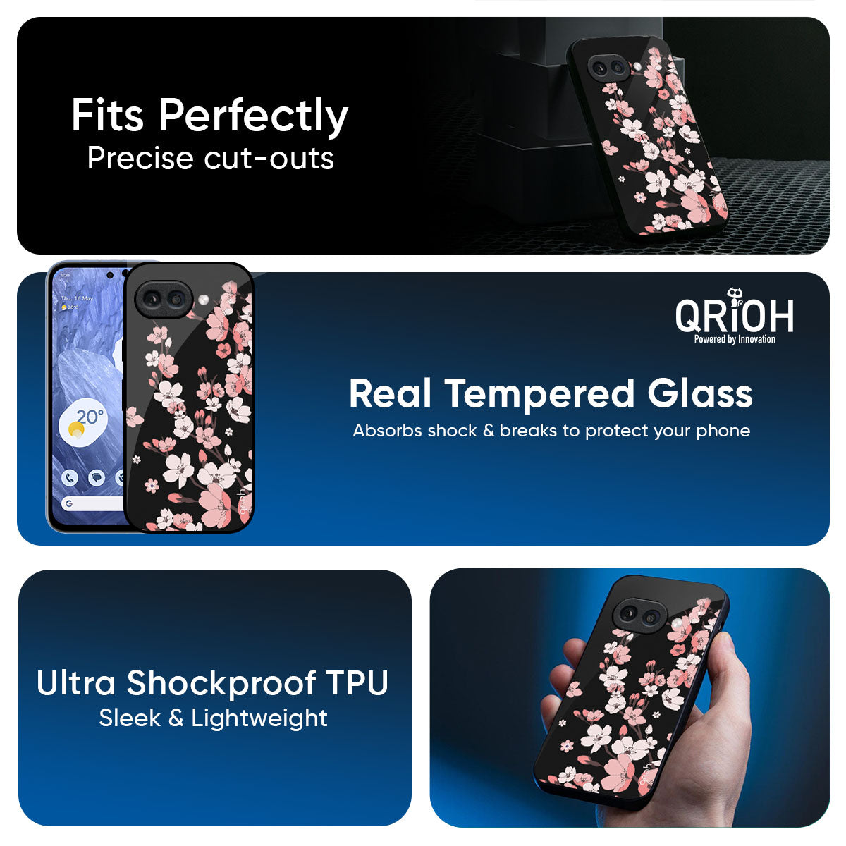 Black Cherry Blossom Glass Case for Google Pixel 9A