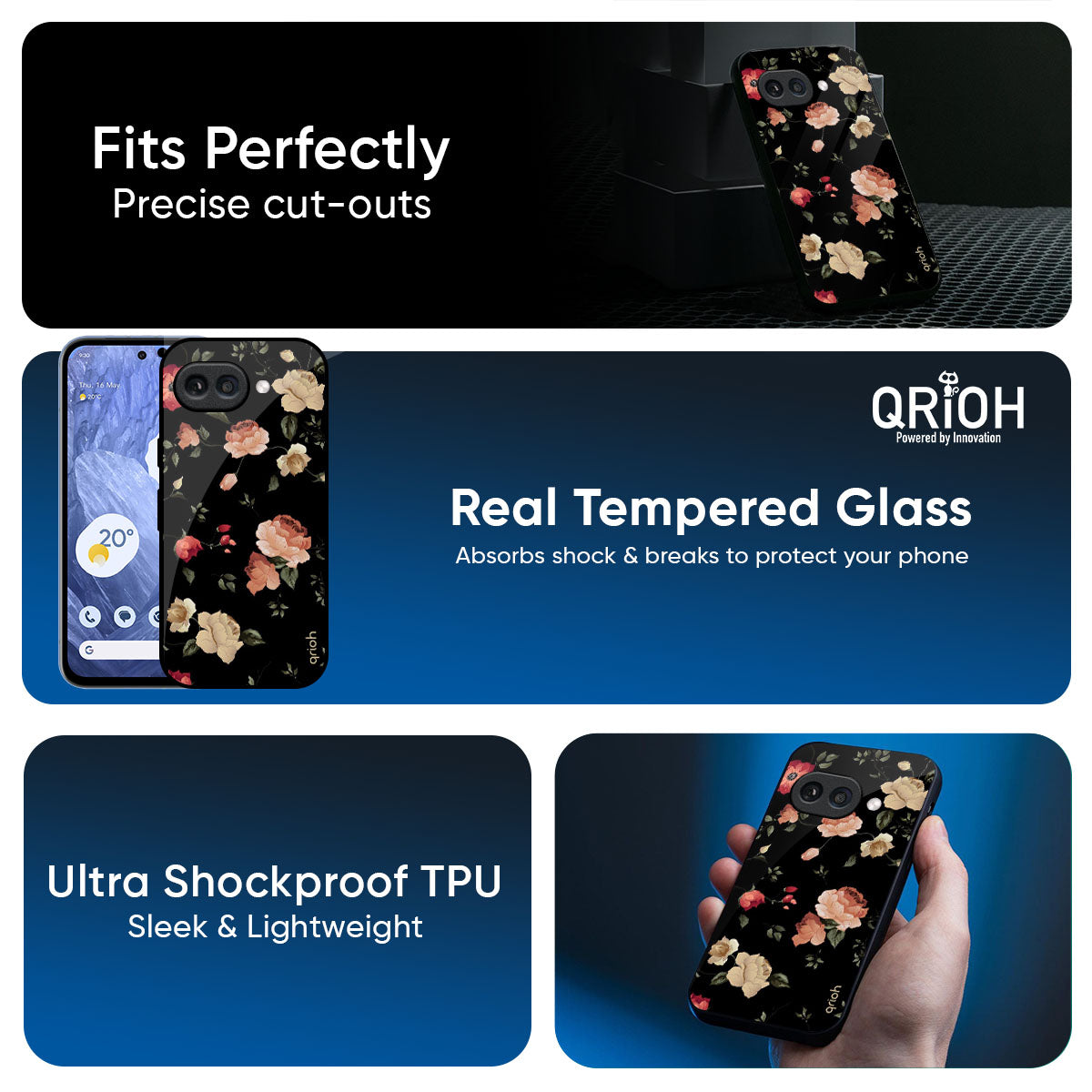 Black Spring Floral Glass Case for Google Pixel 9A