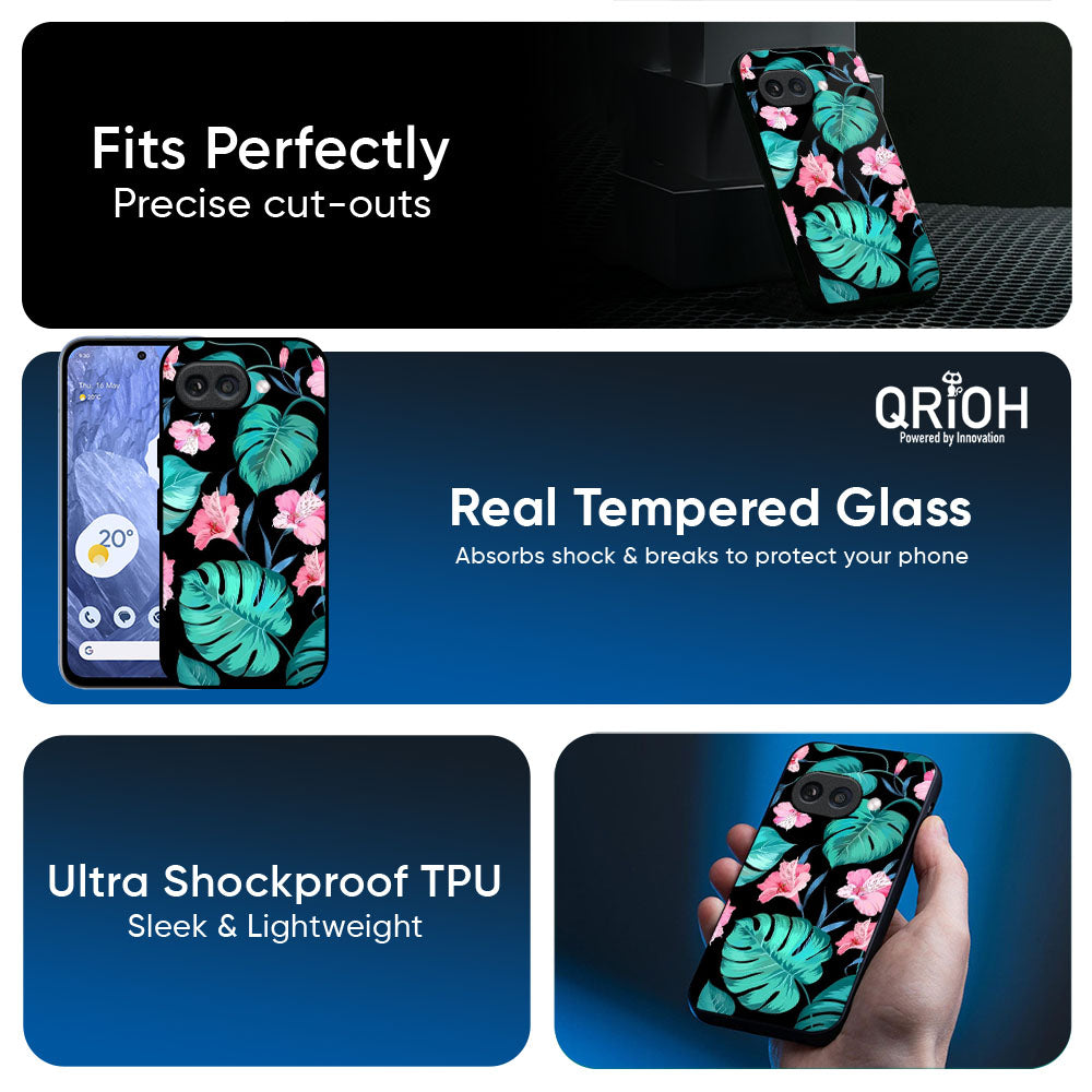 Tropical Leaves & Pink Flowers Glass Case for Google Pixel 10A 5G