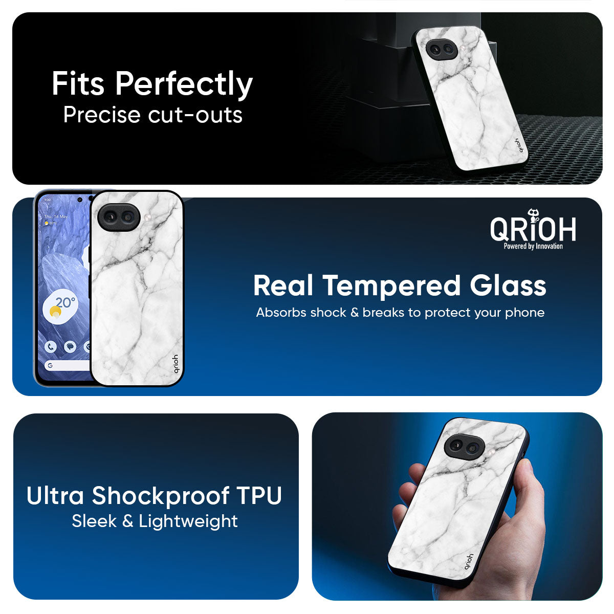 Modern White Marble Glass Case for Google Pixel 9A
