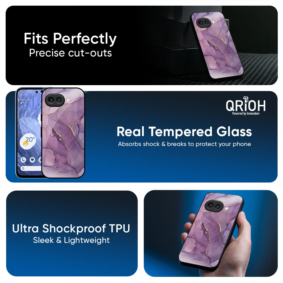 Purple Gold Marble Glass Case for Google Pixel 9A