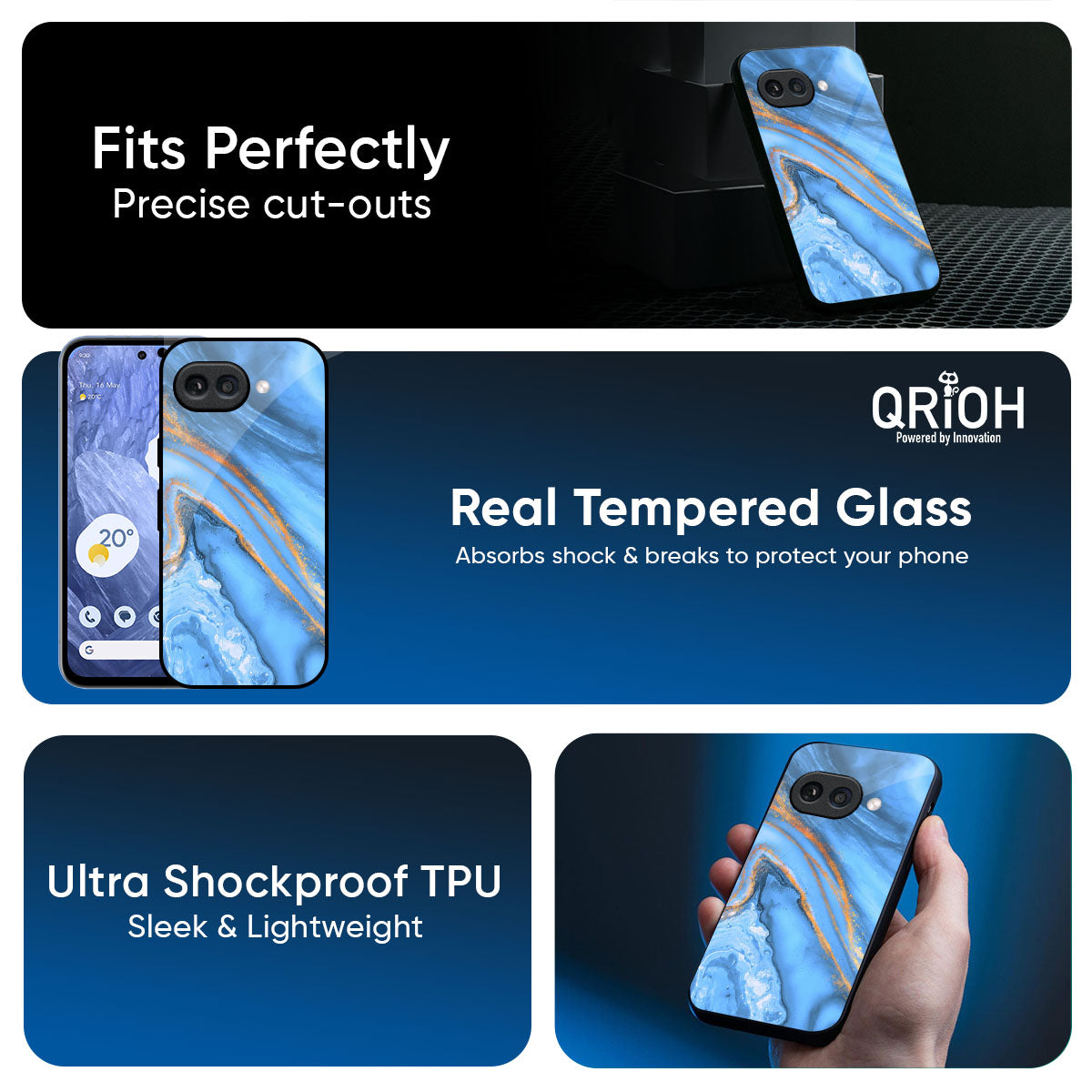 Vibrant Blue Marble Glass Case for Google Pixel 9A