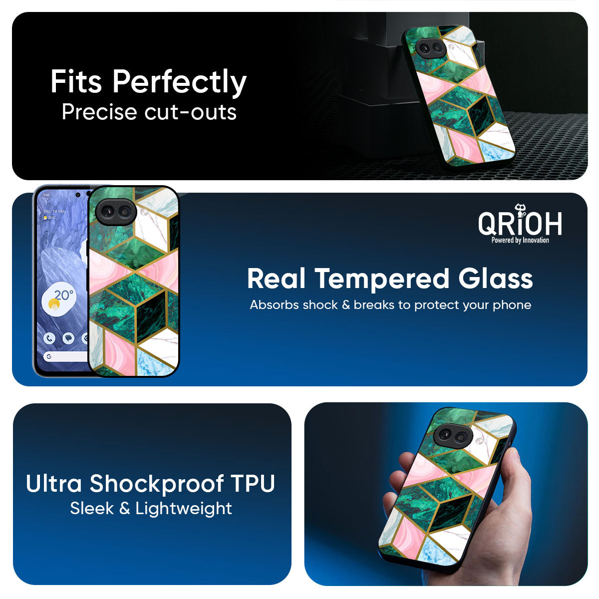 Seamless Green Marble Glass Case for Google Pixel 9A