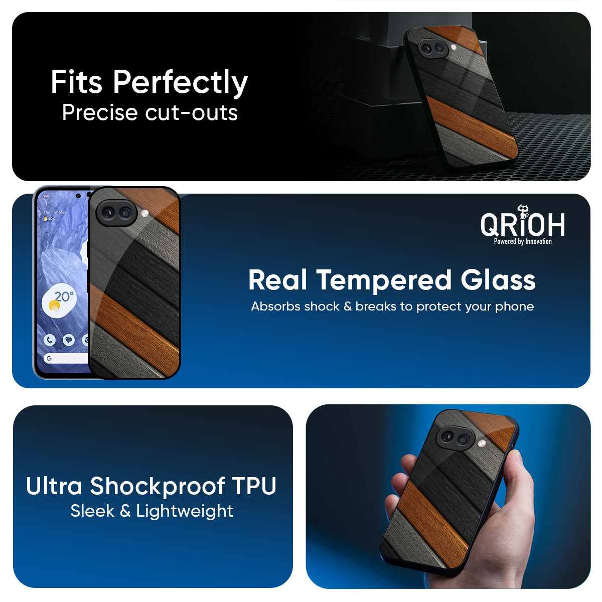 Tri Color Wood Glass Case for Google Pixel 9A