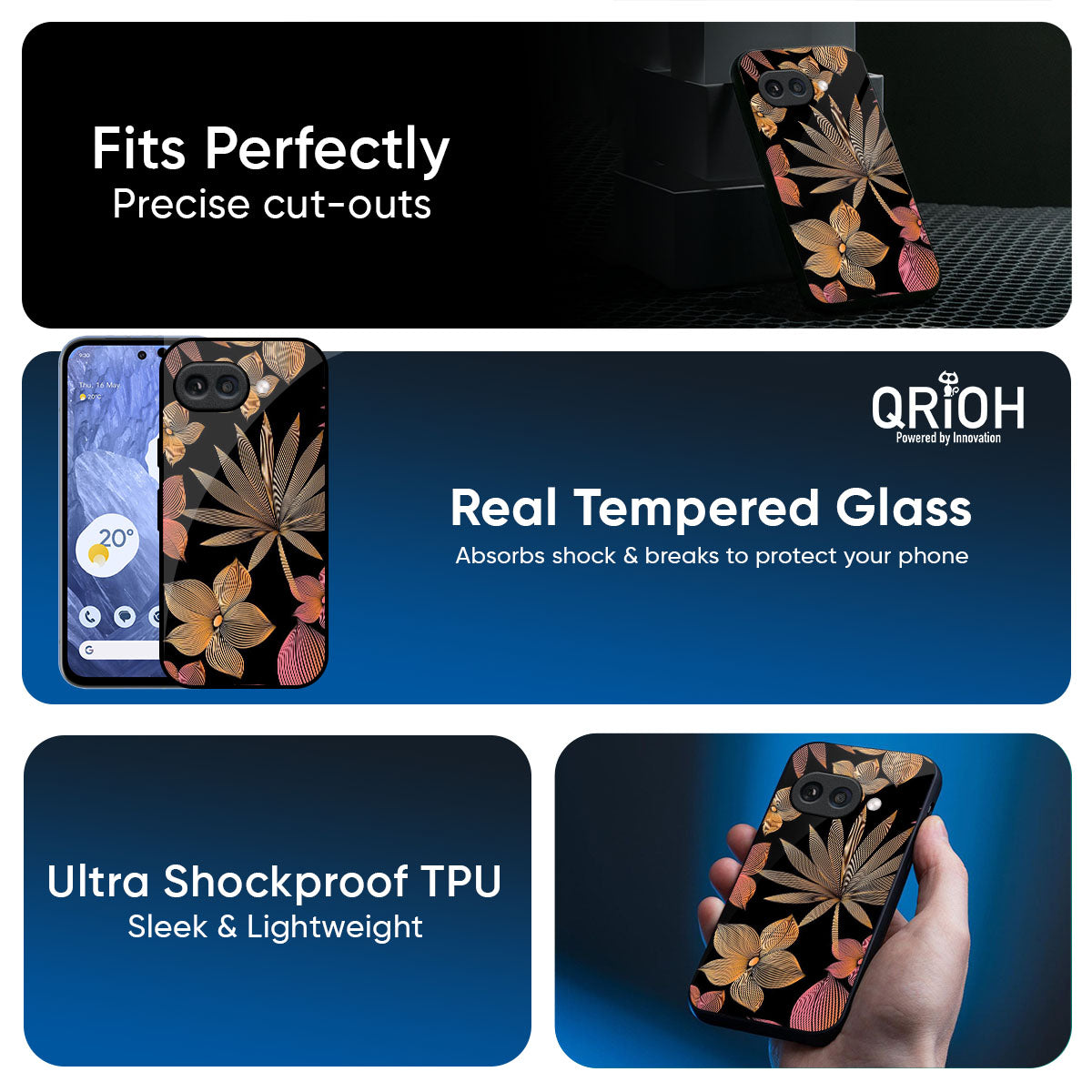 Lines Pattern Flowers Glass Case for Google Pixel 9A