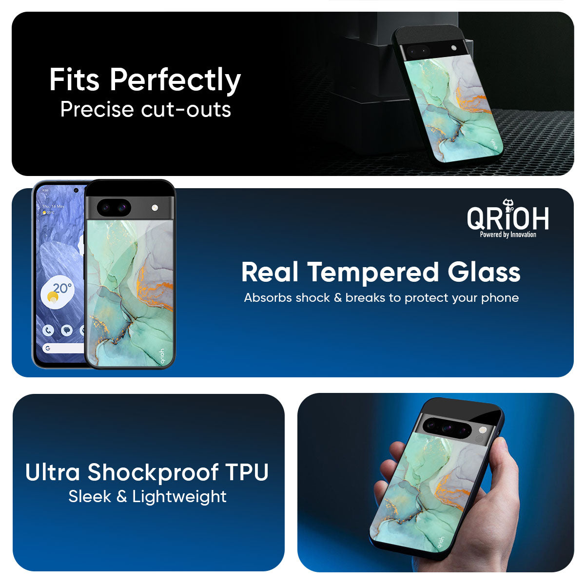 Green Marble Glass Case for Google Pixel 9